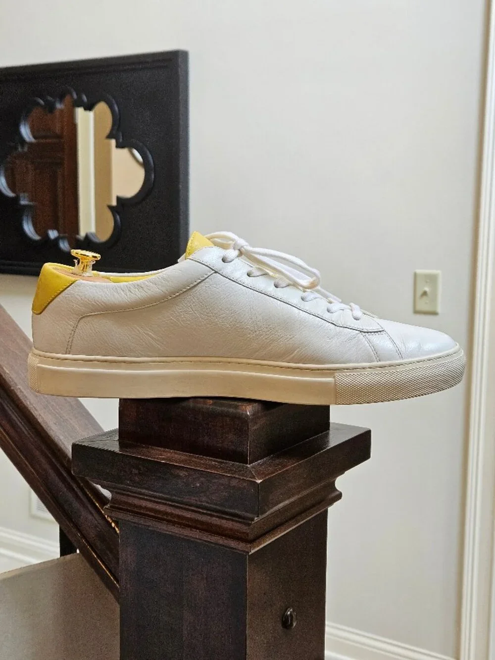 KOIO Men's Capri Full-Grain Leather Sneakers, White/Yellow, Sz EU 46 US 13